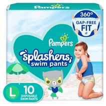 Pampers Splashers 수영 기저귀 일회용 수영 바지 라지 ( 14.1kg(30파운드)) 10개, 10 Count (Pack of 1)