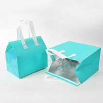 부직포 알루미늄 호일 보온백 바베큐 케이터링 겉포장봉투 디저트 케이크 밀크티 핸드백 도톰, 티파니블루(500개), 21*11*26(더블컵)