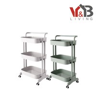 [브이앤비리빙] 모던 파스텔 3단 트롤리 선반 화이트/민트, 3단 화이트
