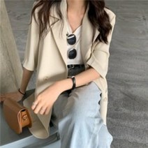 여성 반팔 자켓 루즈핏 테일러드 쉬폰 린넨 여름 롱