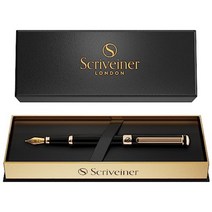 Scriveiner 최고급 프리미엄 만년필 (빨강) 매력적인 아름다움 크롬 마무리 Schmidt 펜촉(미디엄) 남성에게도 여성에게 최적 프로페셔널 중역 직장 품위있는 만년필 선물, 검은 색 and 금 + 중간 가리키다, 중간펜