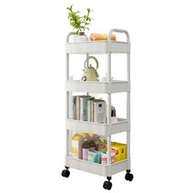 바퀴달린 세탁실 이동식 와이드 트레이 베란다 수납장 선반 다용도실 정리 틈새 트롤리, 3단 화이트