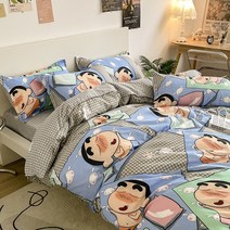 만화 크레용 신짱 벨벳 극세사 구스 차렵 다운 이불 커버 세트