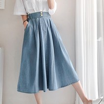 나바바 NS181 여성 뒷밴딩 투버튼 데님 스커트