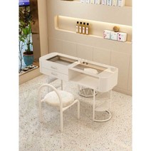 네일아트 테이블 시술대 카운터 매니큐어 화장대, 반원형 흰색 80 등받이 의자 팔각형 의자