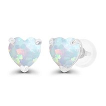 여성용 솔리드 14K 골드 도금 스털링 실버 6mm 하트 정품 탄생석 스터드 귀걸이 | 저자극성 천연 인조 보석 여성 여아용 창조된 오팔