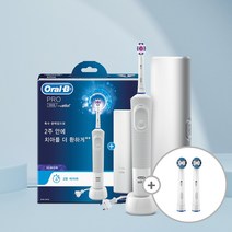 오랄비 RO100 전동칫솔 3D 화이트 + 리필모 2입, 화이트팩+크로스액션2입 Q011 Q