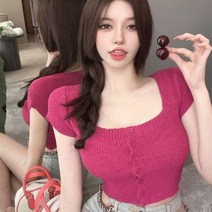 여성니트조끼 봄 판매 스퀘어 넥 반팔 니트 가디건 여성 여름 디자인 센스 짧은 2 자르기 탑 스웨터 조끼112904