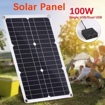 태양광 패널 파워 뱅크 100w 12v 휴대용 전지 단일이중 usb 포트 그리드 단결정, 듀얼 USB