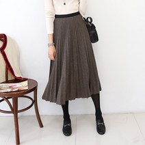 데일리앤 칸느 모직 플리츠 밴딩 롱스커트