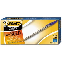 BIC Cristal Xtra Bold Stick 볼펜 1.6mm 블루 Ink 클리어 배럴 12-Count