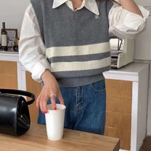 로시니 / 앙고라 램스울 혼방 자수 브이넥 조끼 4color