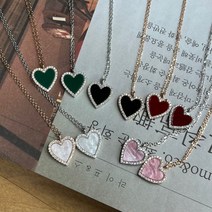 오닉스 하트 큐빅 레이어드 은 목걸이 체인 목걸이