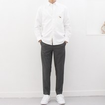 더셔츠스튜디오 강아지 와펜 화이트 루즈핏 면혼방 옥스포드 버튼다운 셔츠