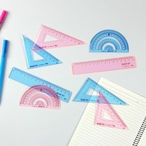 아이비스 삼각자 각도기 직자 세트 측정 제도 준비물, 핑크