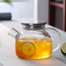 대용량 내열 유리 직화 주전자 냉수병, 1000ml 스테인레스 뚜껑ml