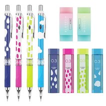 EXCELFU 4피스 0.3mm 기계식 연필 4개와 4개의 튜브 납 리필과 2개의 지우개 작성 드로잉 시그니처 4가지 색상 USA 미국