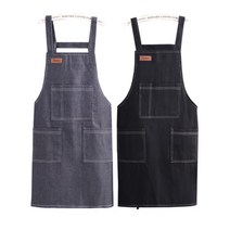 데님 스타일 일자 어깨끈 생활방수 앞치마 프릴 트임, 블랙