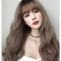 여성 롱 웨이브 가발 애쉬핑크 - 연예인 인싸 붙임머리 위그 로맨틱 물결펌 긴머리 통가발(애쉬핑크)