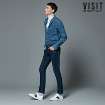 VISIT IN NEWYORK 남성 딥인디고 울기모 슬림스트레이트 팬츠(VUADPV4)