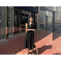랑뷰드 카라넥 리본 랩스타일 롱 원피스