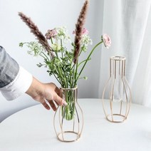 골드 철제 예쁜 유리 꽃병 인테리어 소품(4종) 화병 감성 거실 화분 수입, 다이아(대)