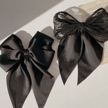 디작소 여성 데일리 쉬폰 볼륨 헤어 블랙 리본핀