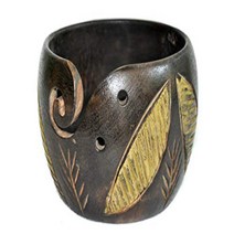 Premium Solid Dark Hardwood Crafted Wooden Portable Antique Yarn Bowl Holder for Knitting Crochet Ch, 6