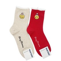 비비드칼라크리스마스양말여자긴목스마일산타빨강