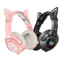 ONIKUMA LED고양이 귀 게이밍 헤드셋7.1 3.5, 검정