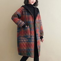 여성경량패딩 패딩 파카 자켓 코트 johnature women 빈티지 겨울 체크 무늬