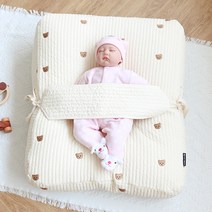 플랫화이트 누빔 100수 포그미 역류방지쿠션 + 가슴스트랩, 아이보리 곰돌이