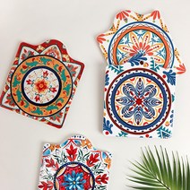 화사한 냄비받침 도자기 코르크 냄비받침대, 냄비받침대 - D(블루)