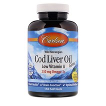 Carlson Labs Wild Norwian Cod Liver Oil Gems 저비타민 A 천연 레몬 맛 230mg 150 소프트 젤