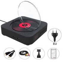 벽걸이 CD플레이어 휴대용 오디오 플레이어 블루투스 스피커 벽 설치용 스테레오 CD LED 스크린 음악 원격 제어 FM 라디오, [05] Black EU