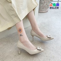 몬드스팟 7cm 여성 반짝 큐빅 보석 스팽글 사각골드 펌프스 하이힐 구두 크림화이트(DM459)