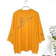 국민할매 할머니옷 엄마옷 봄 여름 비비드 매화 꽃자수 7부 인견티셔츠[BST-S01] 어르신옷 인견니트