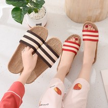 달밤마켓 라탄비치슬리퍼 스트라이프 왕골거실화 층간소음방지실내화 커플화 사무화, 230~235 레드35-36-MWBM04