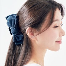 핸드메이드 왕리본 데님스티치라인 빅사이즈 집게핀 2컬러