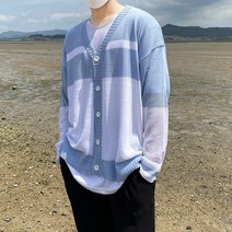 3Color 남자 여름 가디건 남성 린넨 얇은 배색 가디건 남자 봄 여름 가을 가디건