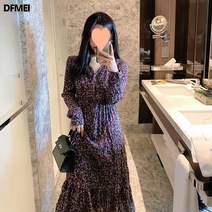 DFMEI 여름 플라워 원피스 여자 롱 랩 티 슬립