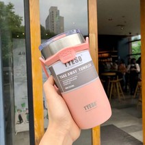 신형 개성 창의 컵 휴대용 실리콘 흡입관 보온컵 오씨체 304 스테인리스강 내담 커피잔 콜드컵 보온 보냉 커피 텀블러, 550ml, 핑크/핑크