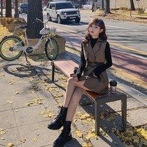 몽키네 GO89VV72 스트라이프 긴팔 정장 미디원피스