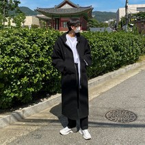 남자 겨울 코트 연예인 보세 가운 로브 트렌치 특이한 핸드메이드 후드 지퍼 모직 롱 유니크한 맥시 재킷