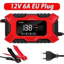 바이크배터리충전기 12V/24V 자동차 배터리 충전기 LCD 디스플레이 완전 지능형 빠른 펄스 수리 AGM 젤 납, 07 6A 12V EU Plug