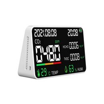 대기 질 모니터 가정용 디지털 디스플레이 CO CO2 HCHO TVOC 가스 검출기 이산화탄소 측정기 온도 습도 센서, 01 WHITE