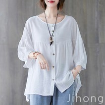 지홍 루즈핏 셔링 블라우스 빅사이즈 오버핏