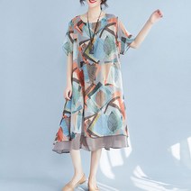 L.ONLINE SHOP4050대 미시룩 중년여성 빅사이즈 여름 쉬폰 원피스 원피스 하객룩 트위드원피스 쉬폰원피스 뷔스티에원피스