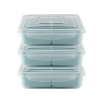 나누담 밀프랩 정사각 4칸 도시락통 세트 하늘색 1300ml, 1세트, 도시락통 3p