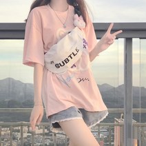 곰돌이 프린트 핑크 반팔 티셔츠 수술 반바지 코디 투피스